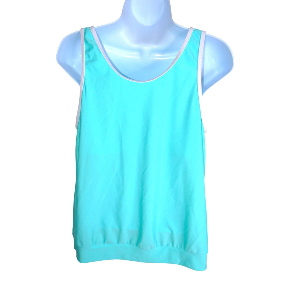 Womens Aqua Blue Blouson Tankini Swim Top XL Scoop Neck Contrast Trim