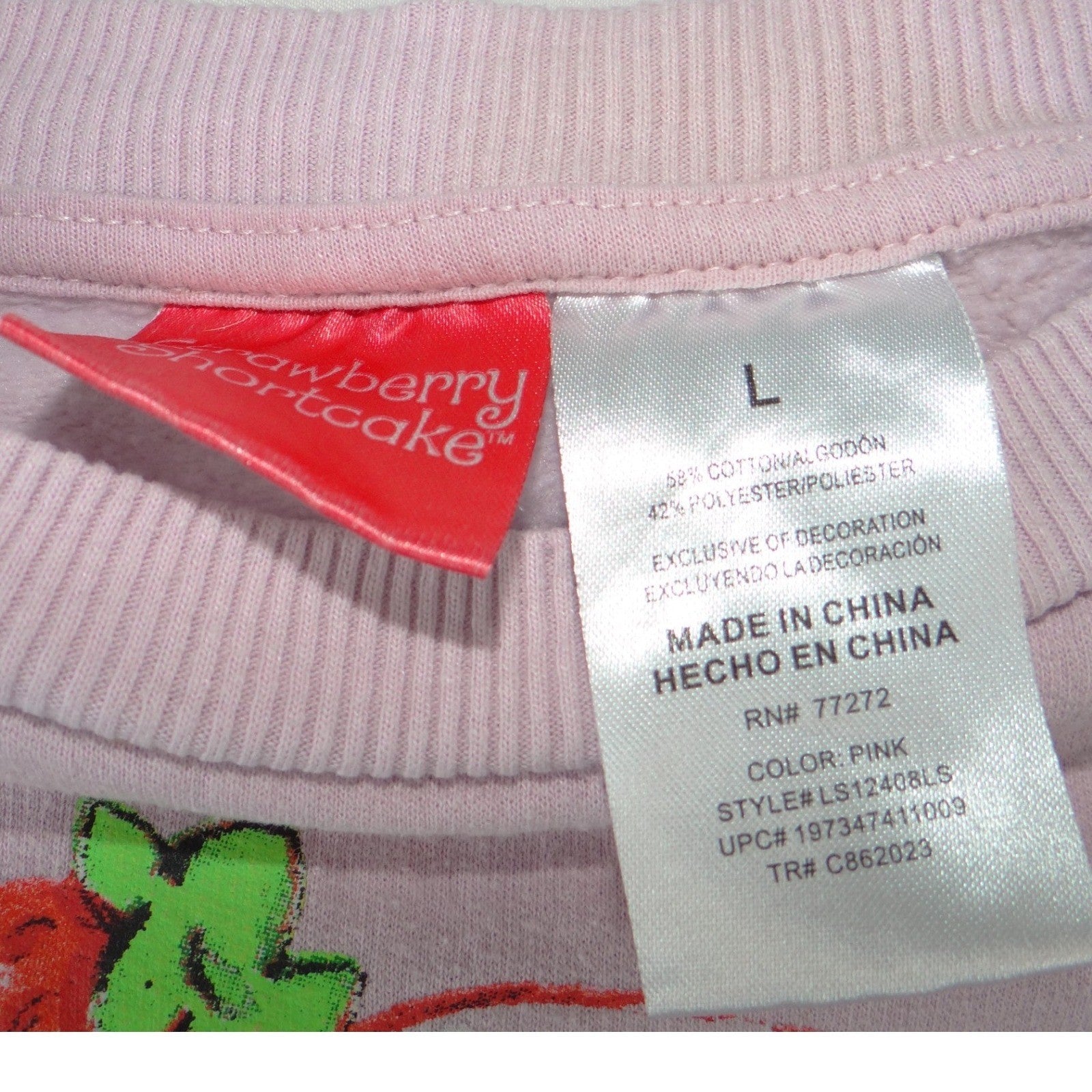 Strawberry Shortcake Pink Graphic Sweatshirt Large Retro 80s Style