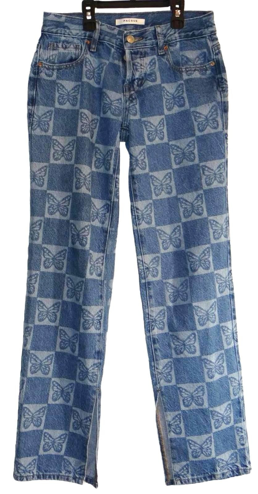 Pacsun Low Rise Straight Leg Jeans with Butterfly Print - Girls - Size 23