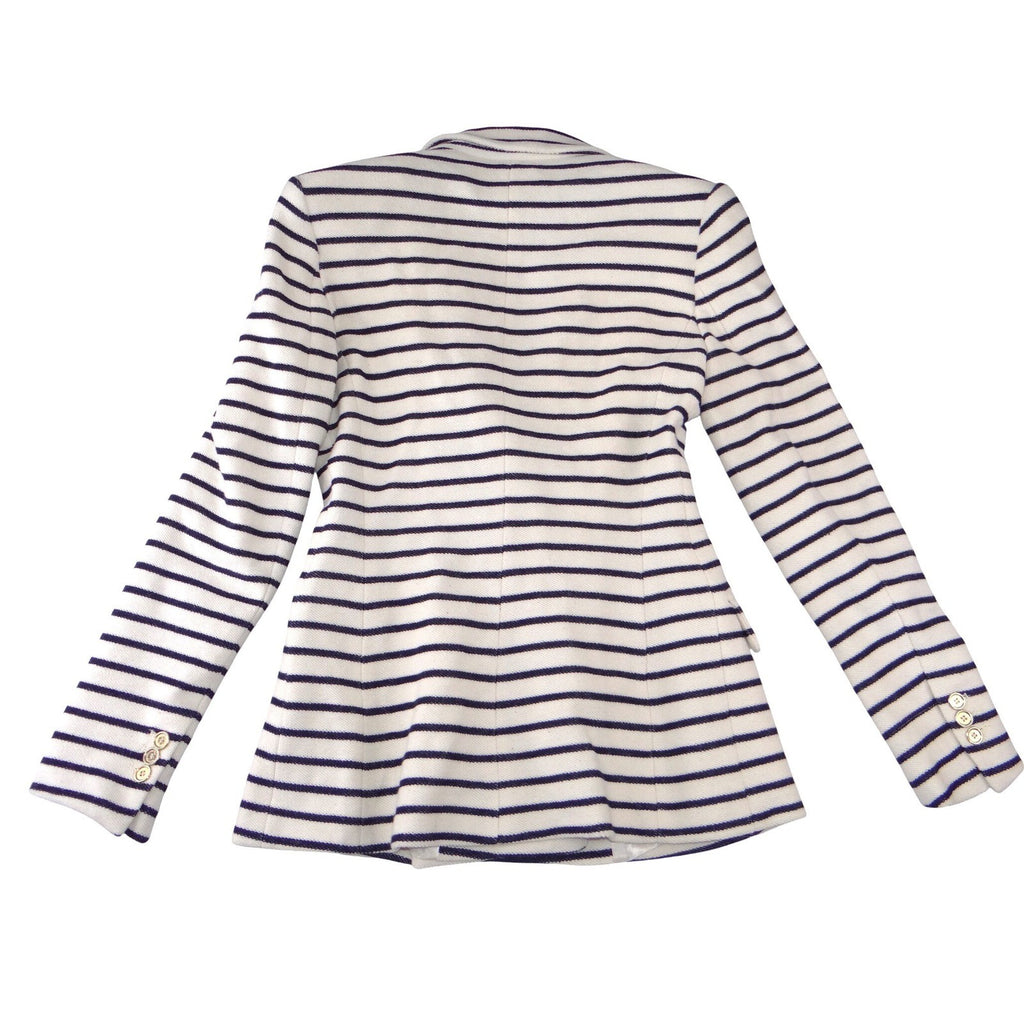 NWT-Zara Womens Navy White Striped Double Breasted Blazer Gold Buttons