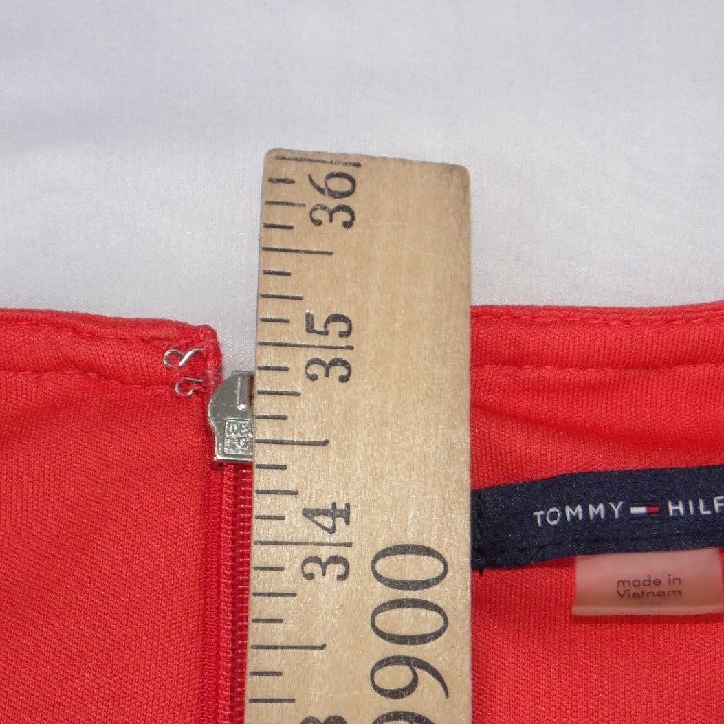 Tommy Hilfiger Red Sleeveless Belted Sheath Dress Career V-Neck Size 10