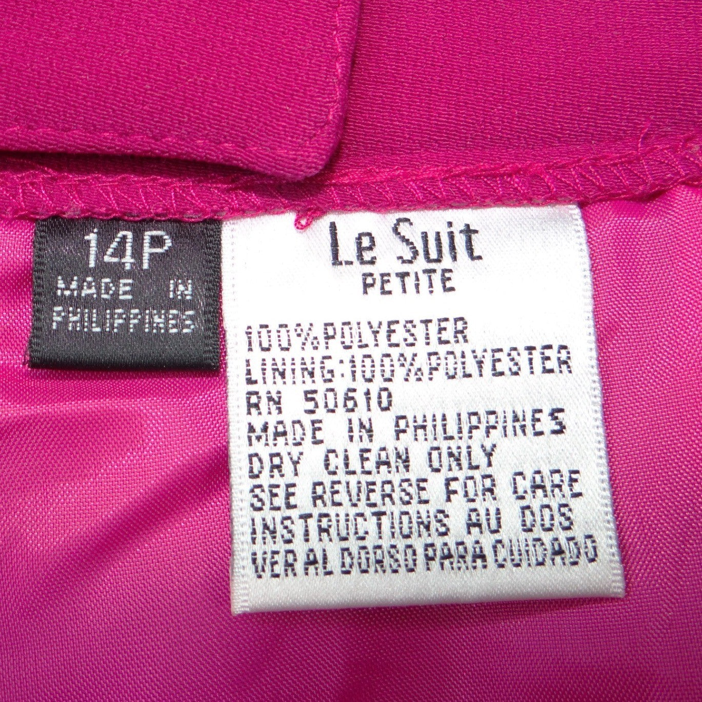 Le Suit Vintage Petite Women Magenta Pink 2 Piece Skirt Suit Blazer Set Size 10P