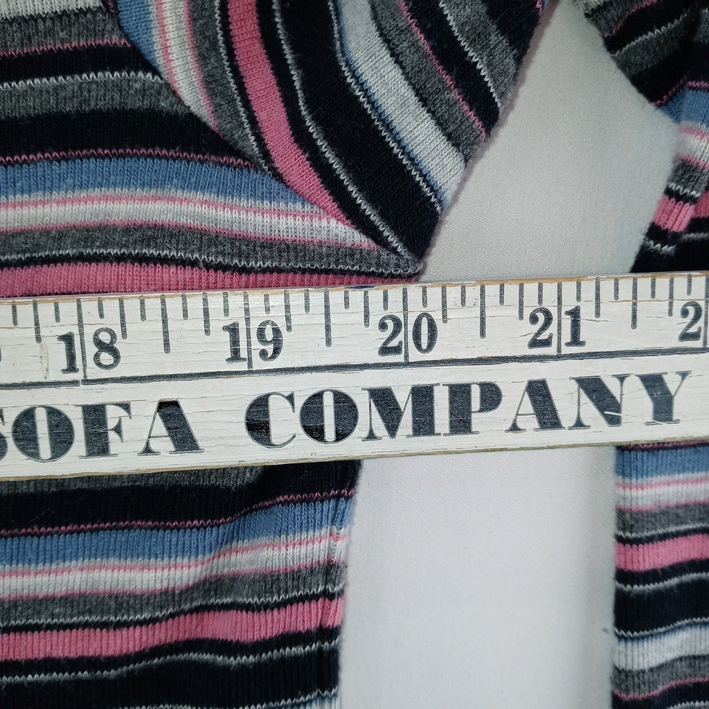 VTG Erika Striped Lace Up Collar Long Sleeve Womens Sz L Pink Black Gray Blue