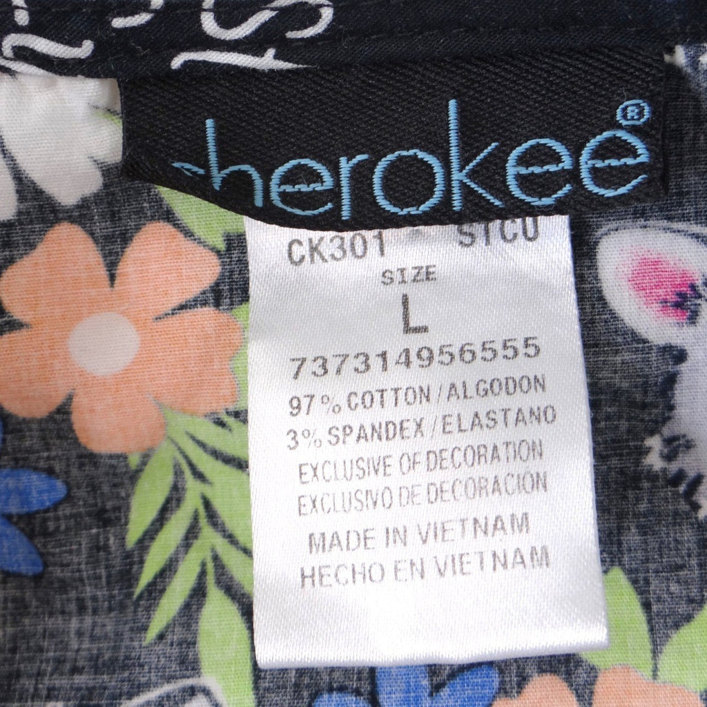 Cherokee Stay Curious Raccoon Floral Scrub Jacket Snap Front CK301 Black L