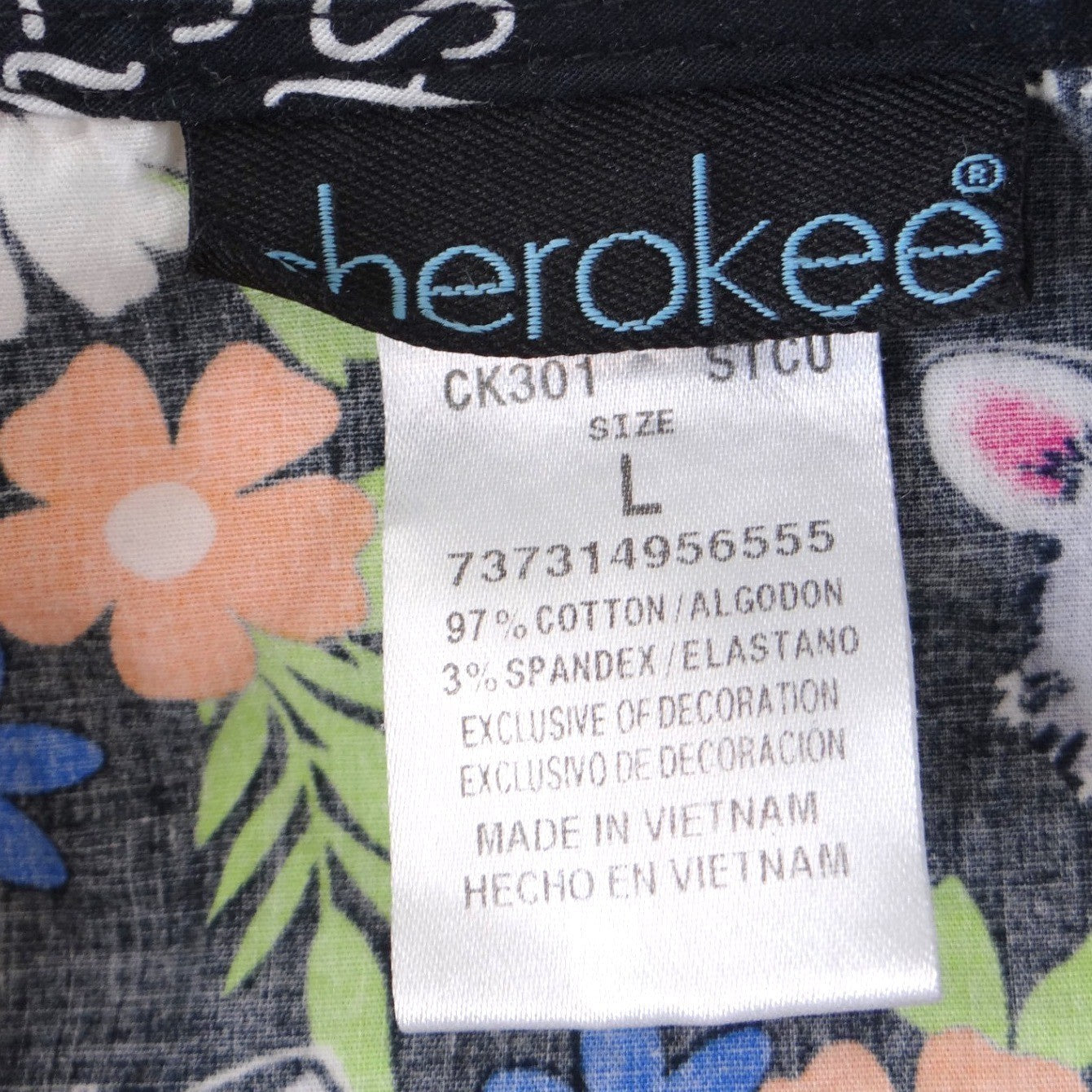 Cherokee Stay Curious Raccoon Floral Scrub Jacket Snap Front CK301 Black L