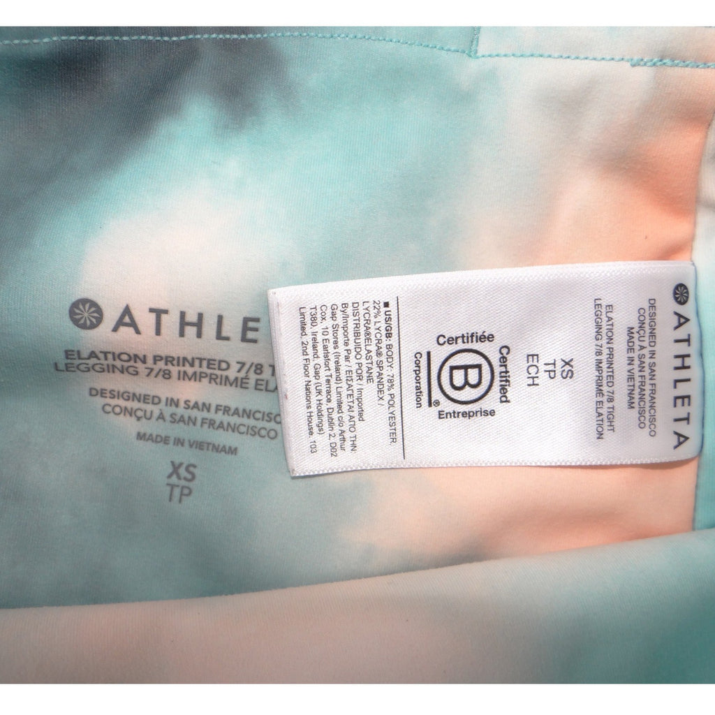 Athleta Elation Printed 7/8 Tight Leggings XS Teal Orange Tie Dye High Rise Yoga