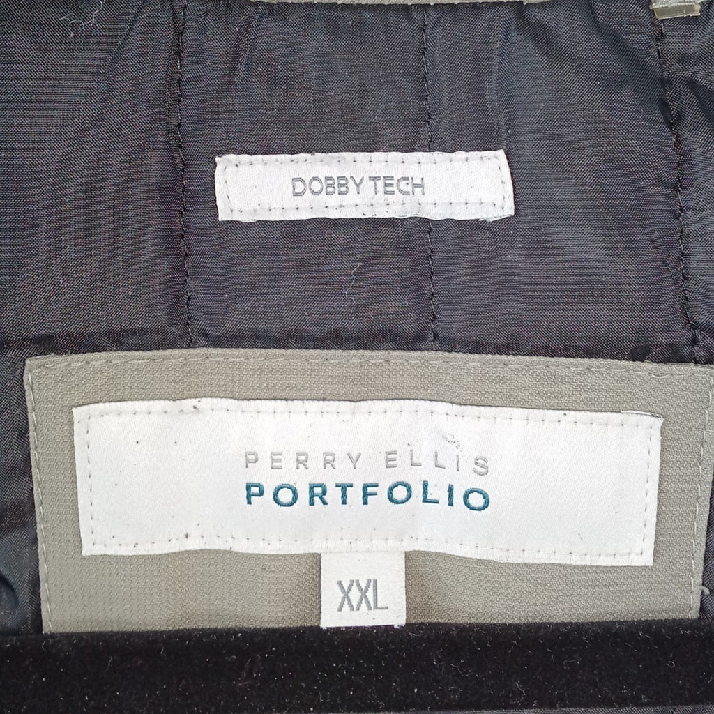 Perry Ellis Portfolio Dobby Tech Jacket Mens XXL Olive Taupe Full Zip Quilted