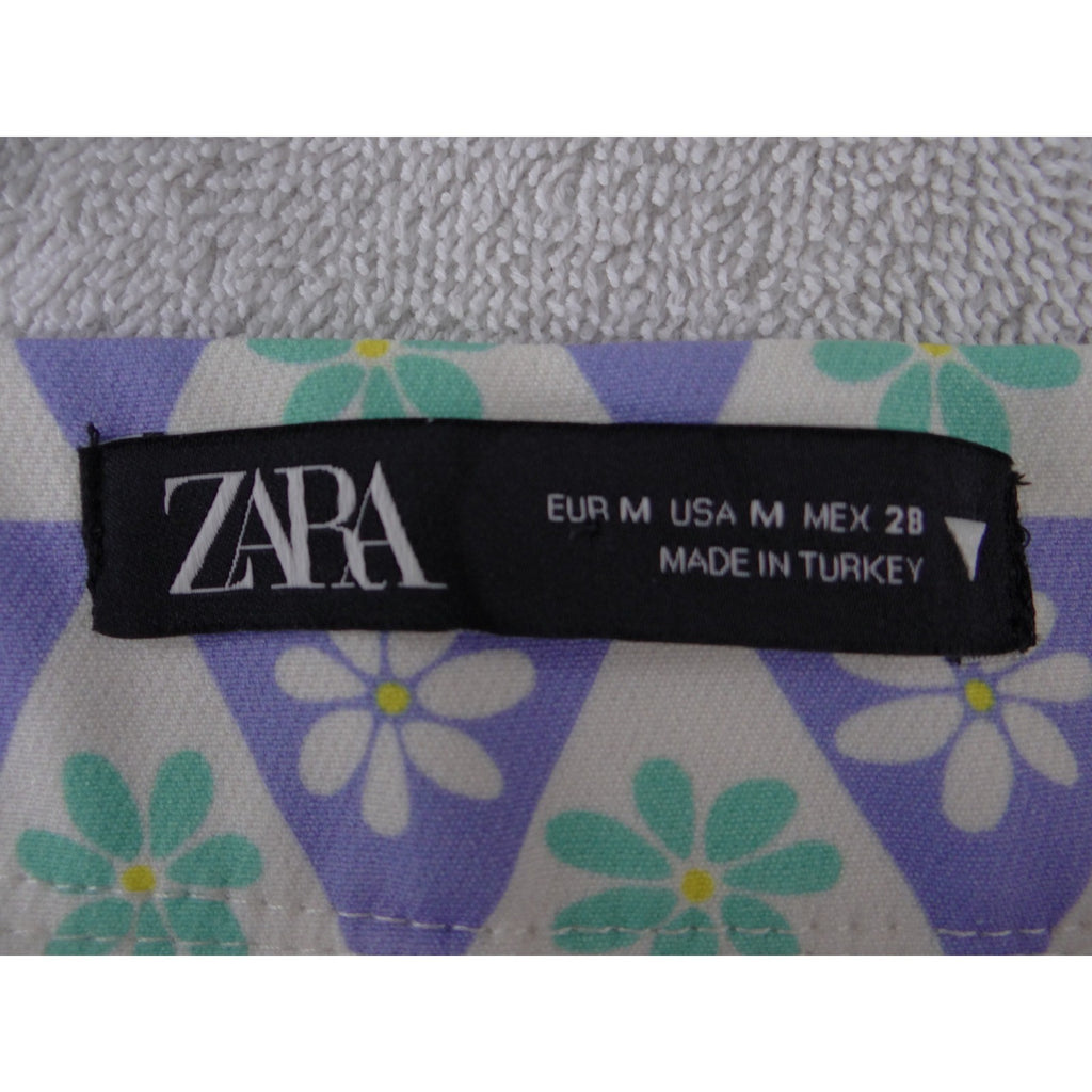 Zara Purple Floral Geometric Flare Leg High Rise Retro Pants Womens Size M