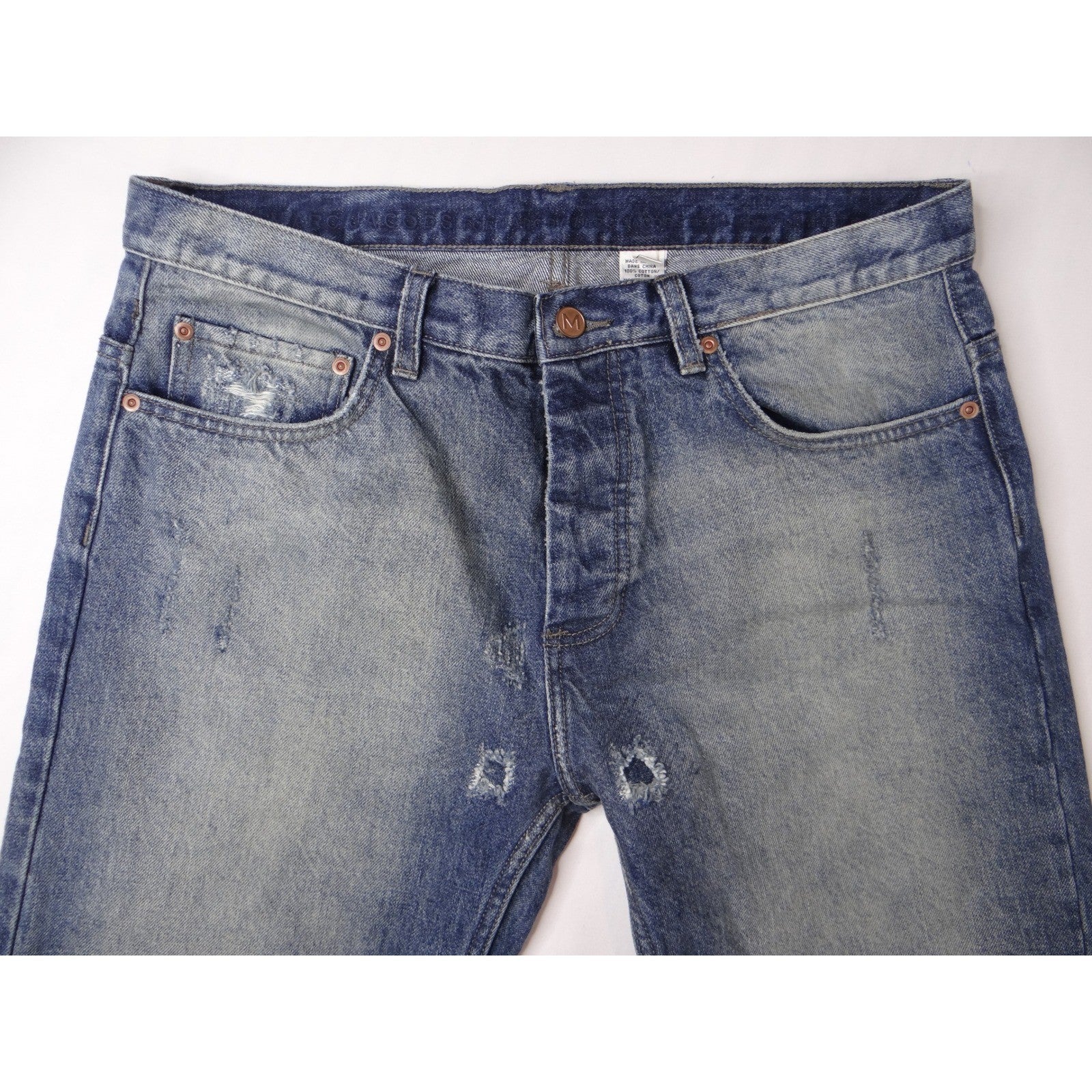 Marc Jacobs Men's Distressed Blue Denim Jeans Button Fly Straight Leg Size 36