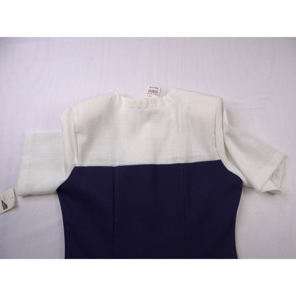 NWT Vintage Sunshine Starshine Women Navy White Pleated Drop Lace Waist Dress 12