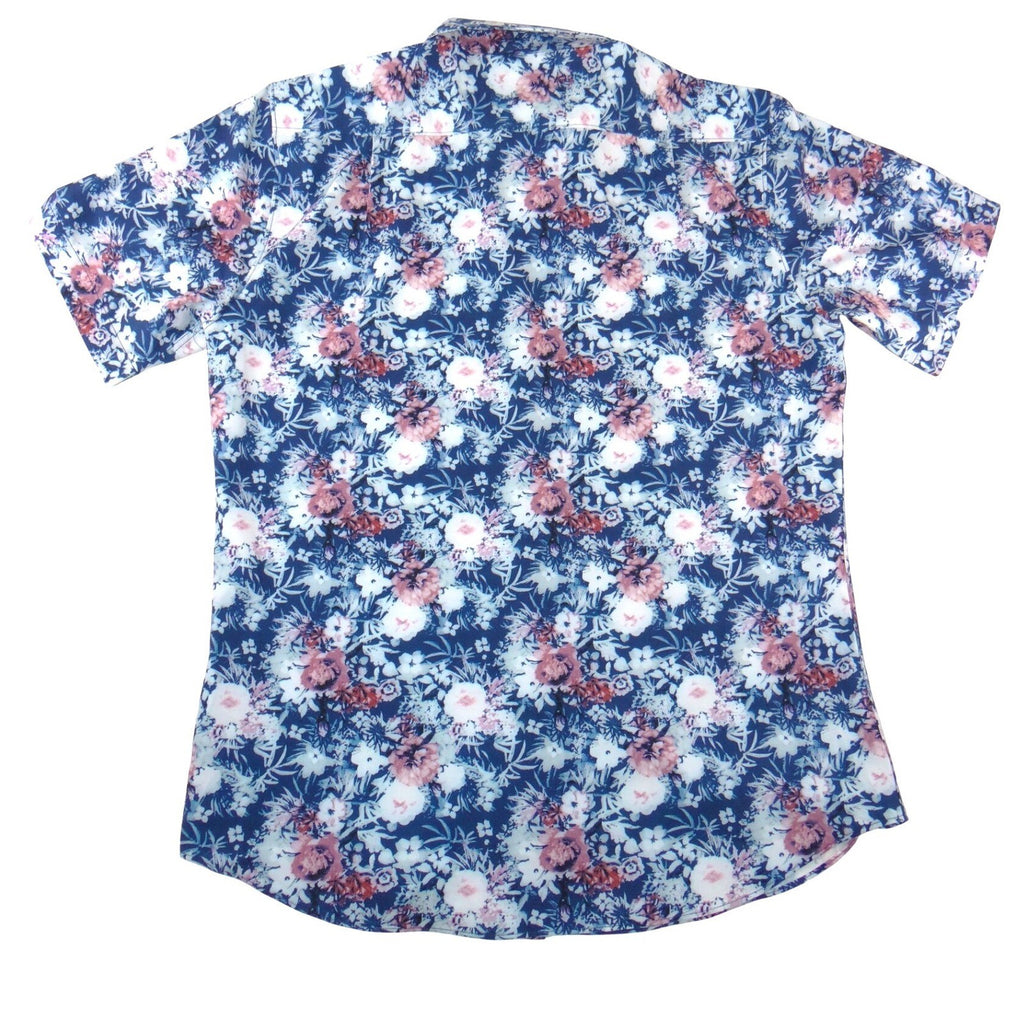 Monument Mens Large Floral Short Sleeve Button Down Shirt Blue Pink White