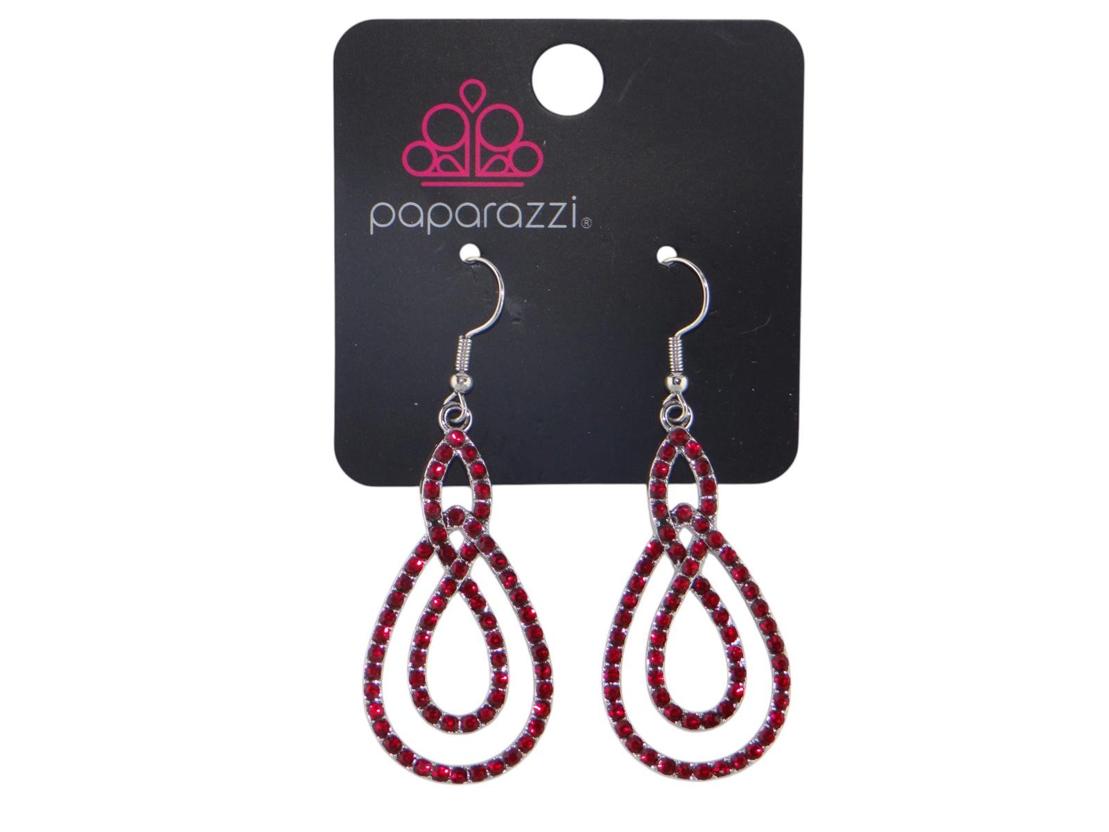 Paparazzi Elegant Teardrop Earrings - Sparkling Red & Silver