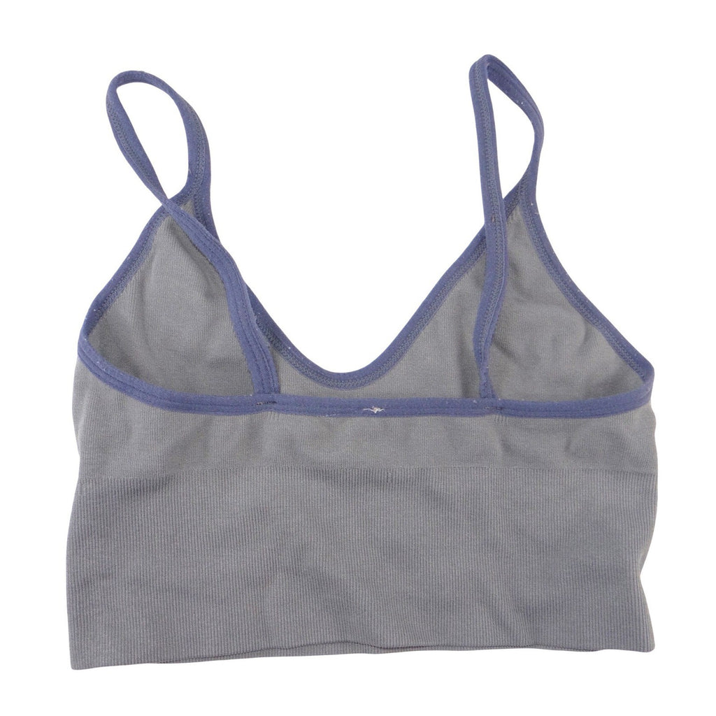 Gray Ribbed Seamless V-Neck Crop Cami Top Navy Trim Small