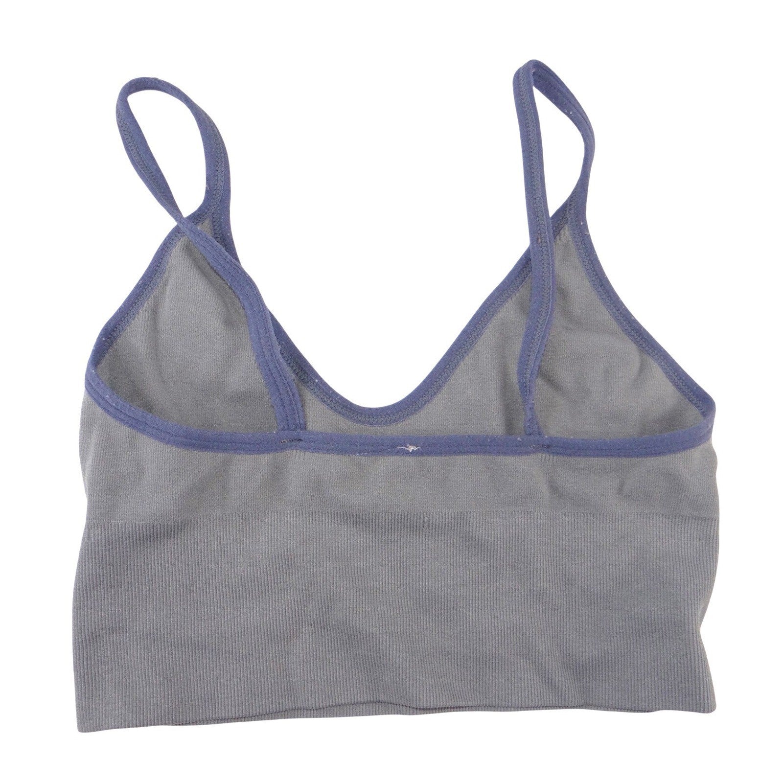 Gray Ribbed Seamless V-Neck Crop Cami Top Navy Trim Small