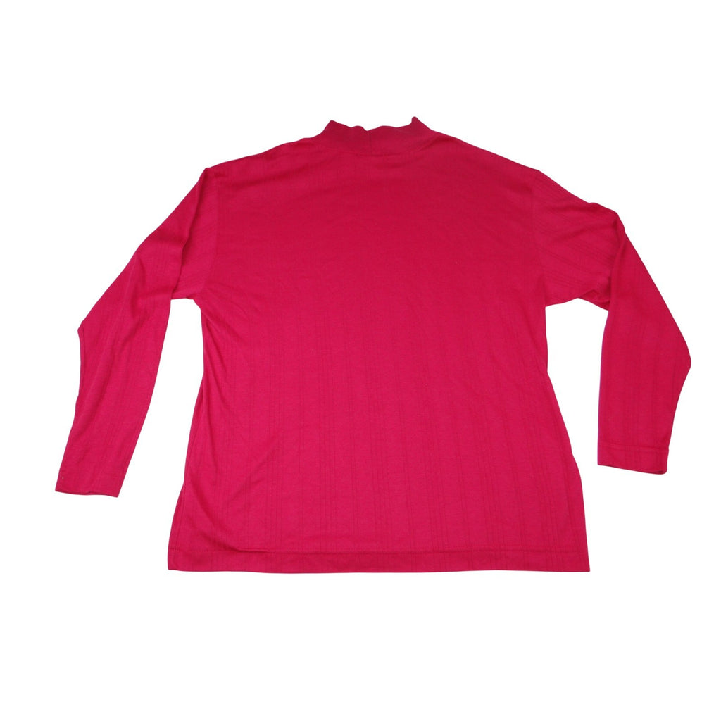 Vintage Women's Red Mock Neck Ribbed Long Sleeve Casual Top Shirt XL