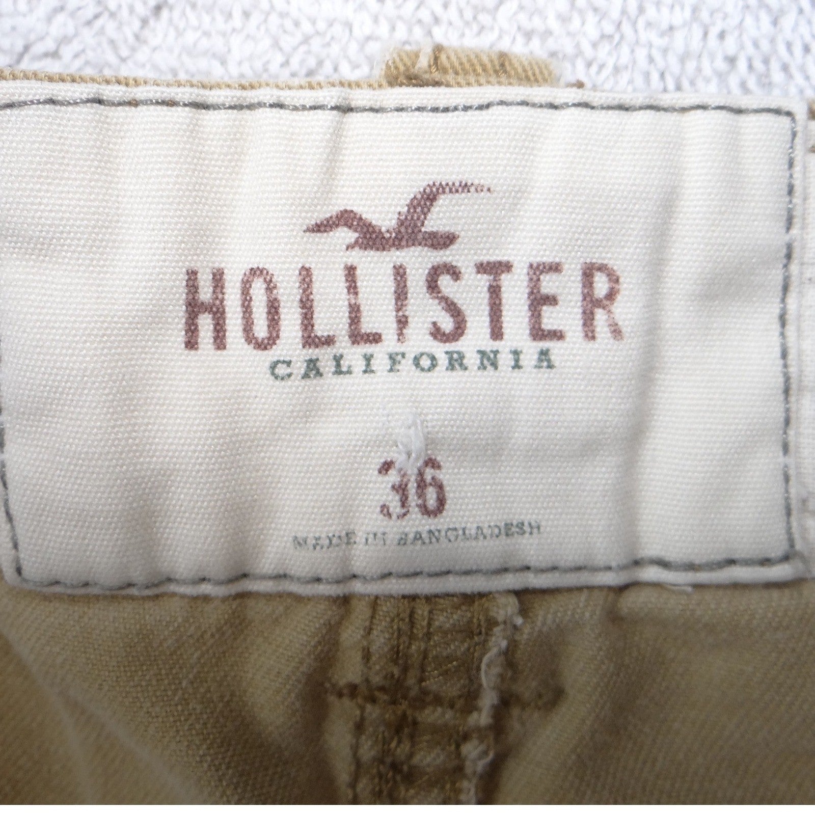 Hollister Mens Khaki Tan Chino Shorts Size 36 Cotton Twill Casual Summer