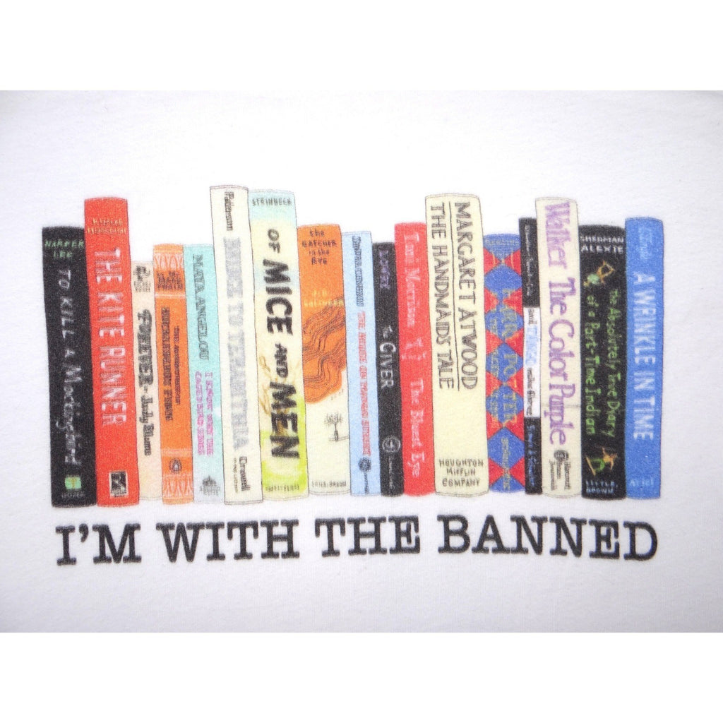 Womens White Tank Top I Am With The Banned Books Graphic Racerback