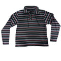 VTG Erika Striped Lace Up Collar Long Sleeve Womens Sz L Pink Black Gray Blue