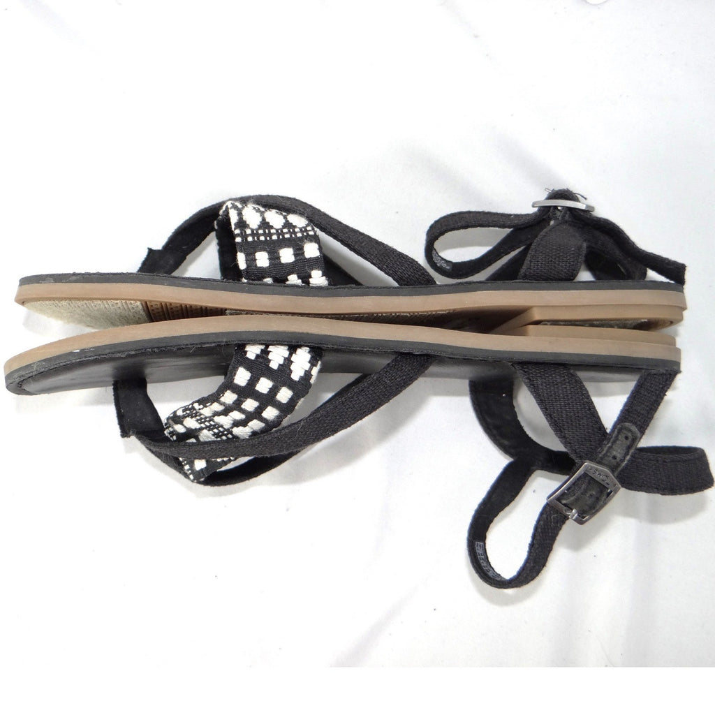 TOMS Lexie Black White Woven Geometric Ankle Strap Flat Sandals Womens 7.5