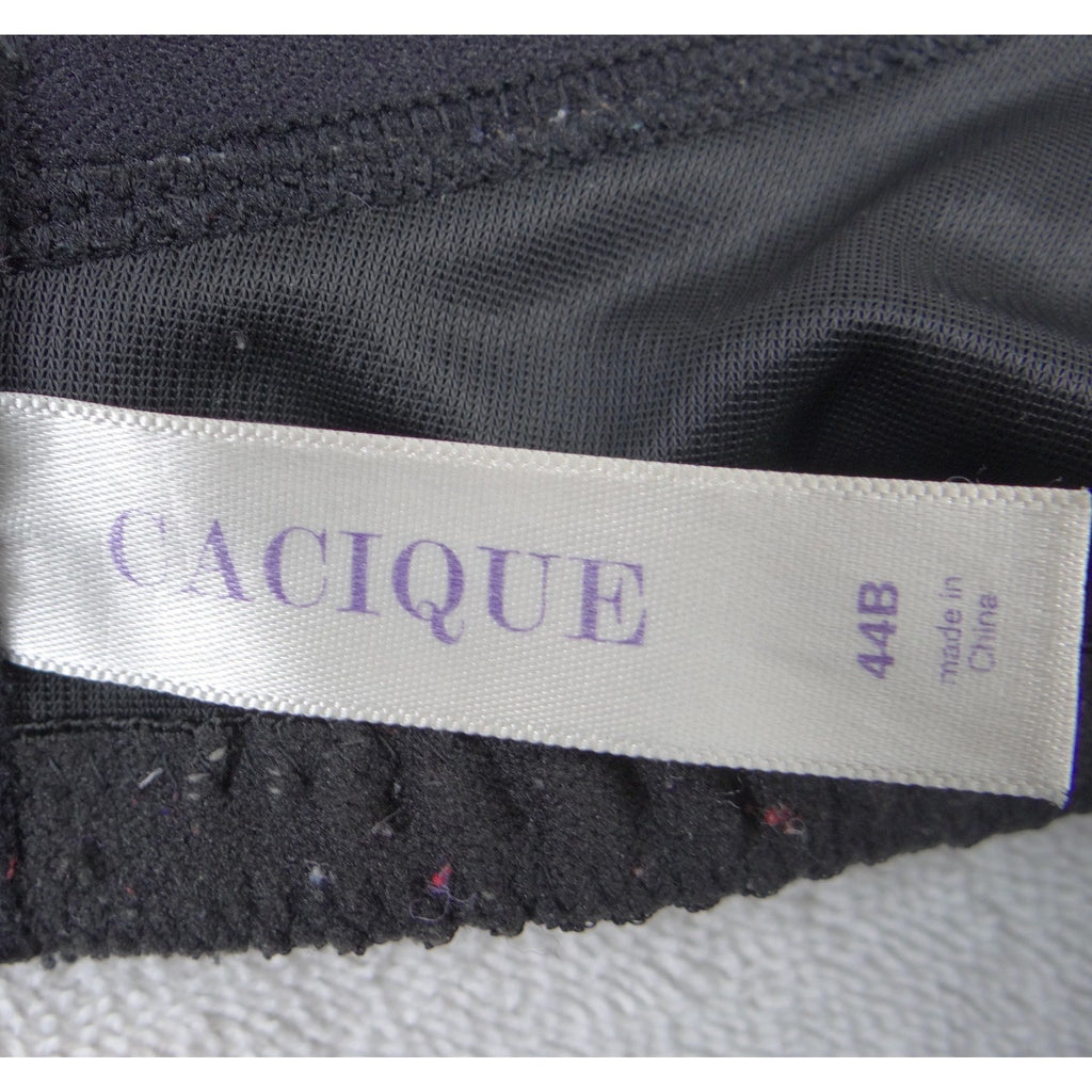 Cacique Black White Tropical Palm Leaf Print Underwire Plunge Bra 44B