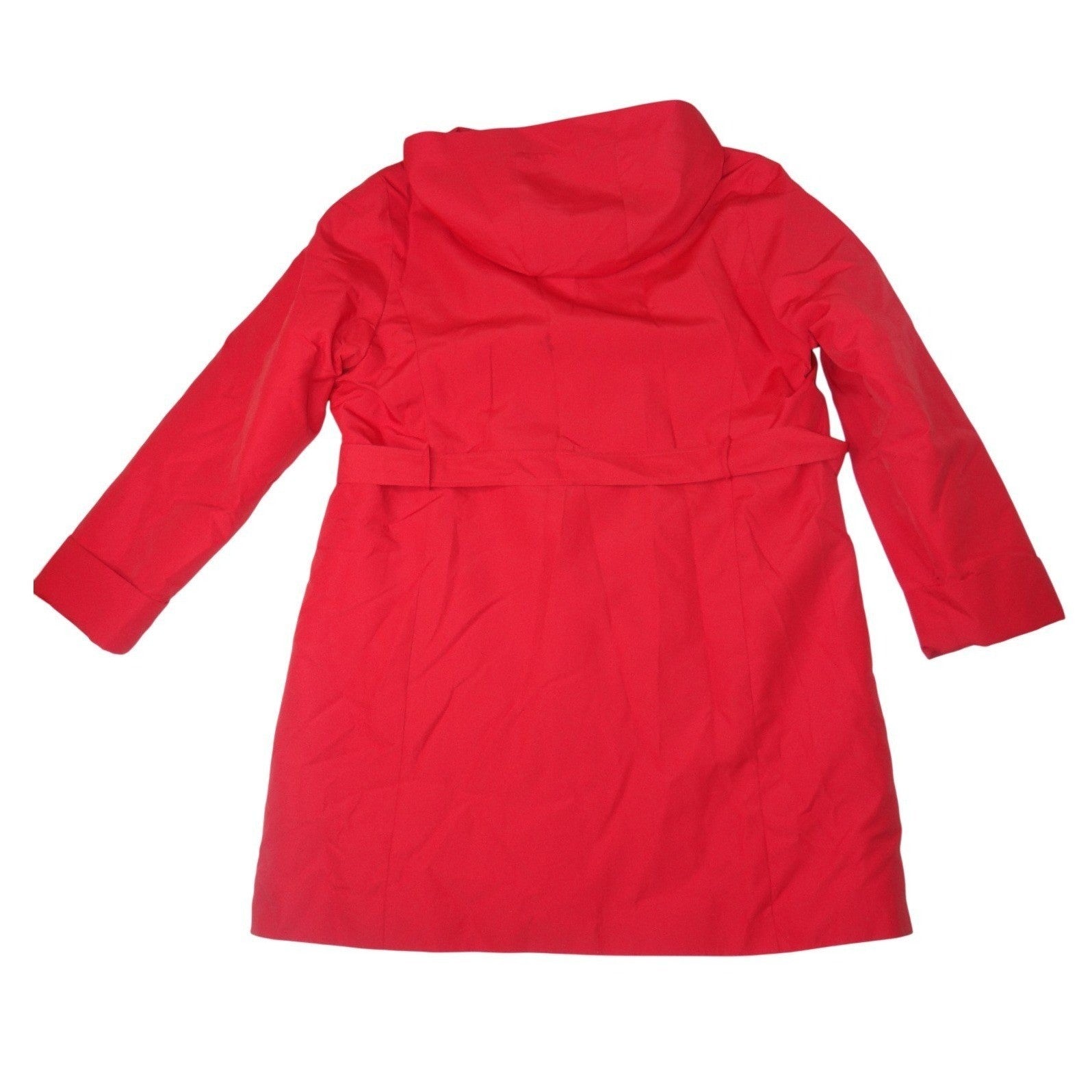 Vintage Drizzle Women's Red Hooded Belted Trench Coat Rain Jacket Size 14R