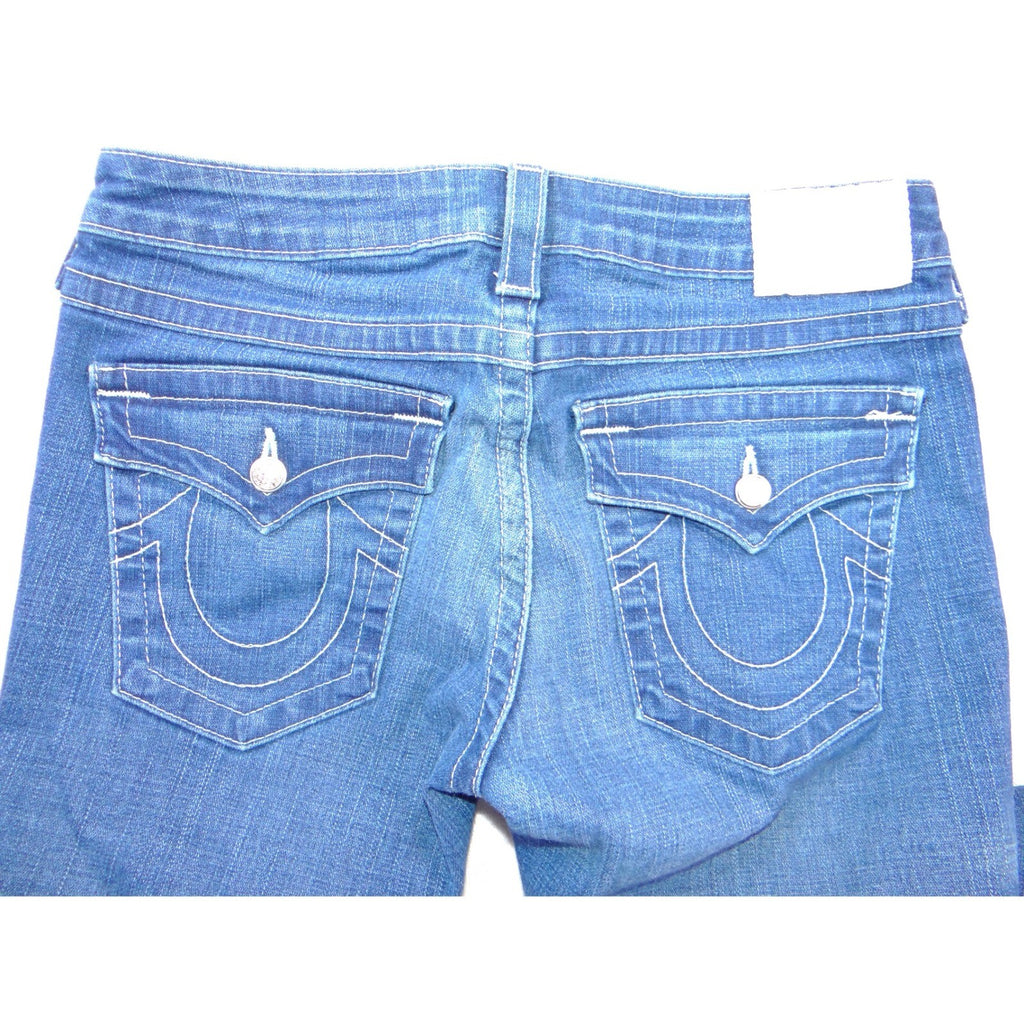 True Religion Joey Bootcut Jeans Womens 31 Medium Wash Blue Made in USA Y2K Low