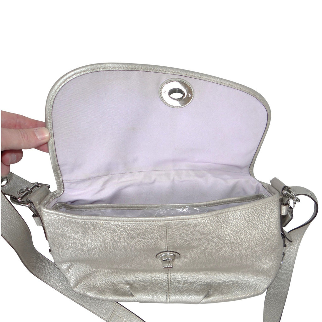 Coach Penelope Metallic Champagne Leather Shoulder Bag Turnlock F15170 Womens