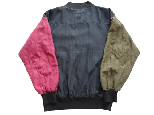 90's vintage Street Scenes Men's Quilted Silk Colorblock Jacket Large