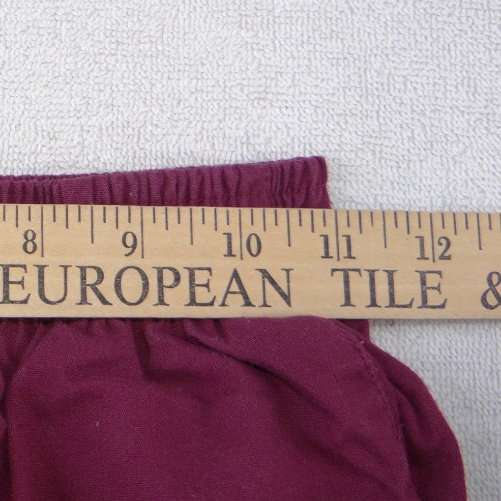 Womens Wide Leg Elastic Waist Scrub Pants Burgundy Wine Red Small