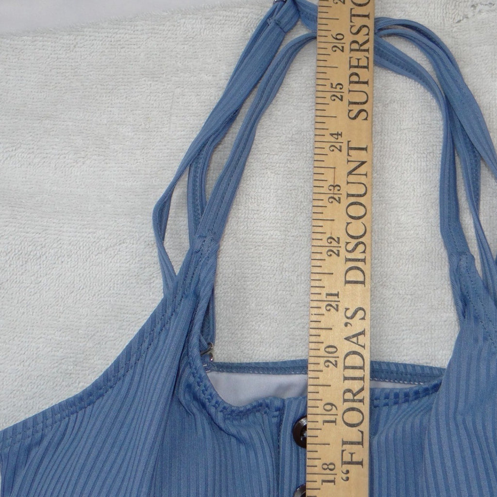 Summer Mae Womens Ribbed Henley One Piece Swimsuit Blue Size S Button Front