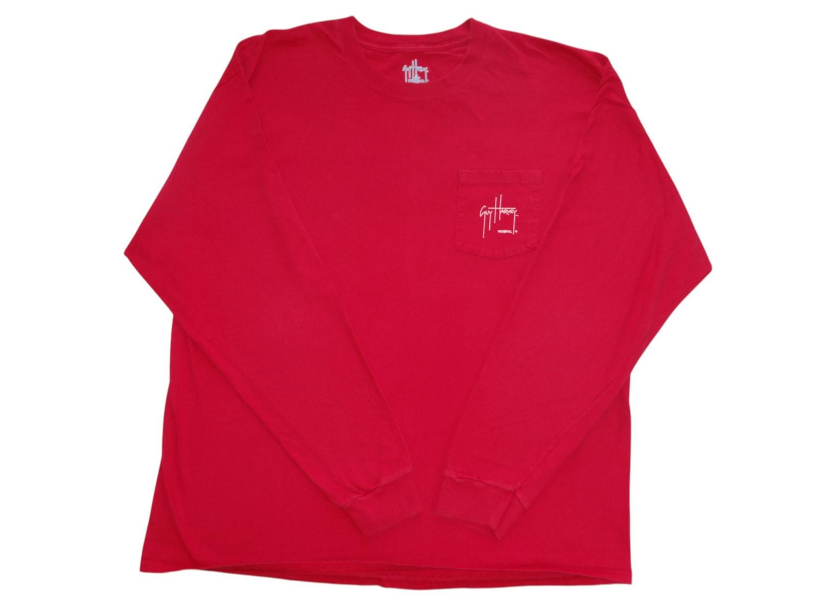 Guy Harvey Red Long Sleeve T-Shirt with Hammerhead Shark Graphic