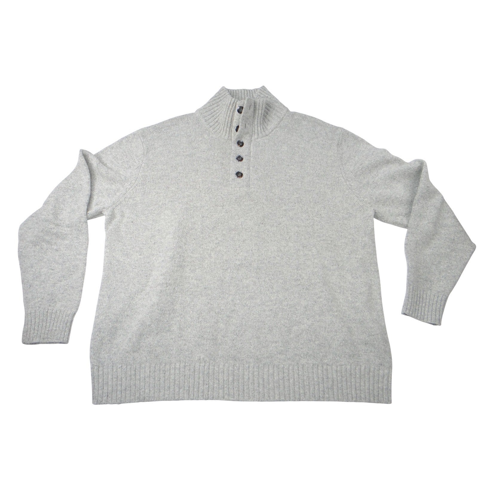 Lands End Mens Gray Mock Neck Button Quarter Zip Sweater XXL 50-52