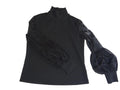 Chic Black Mock Neck Top with Lace Puff Sleeves