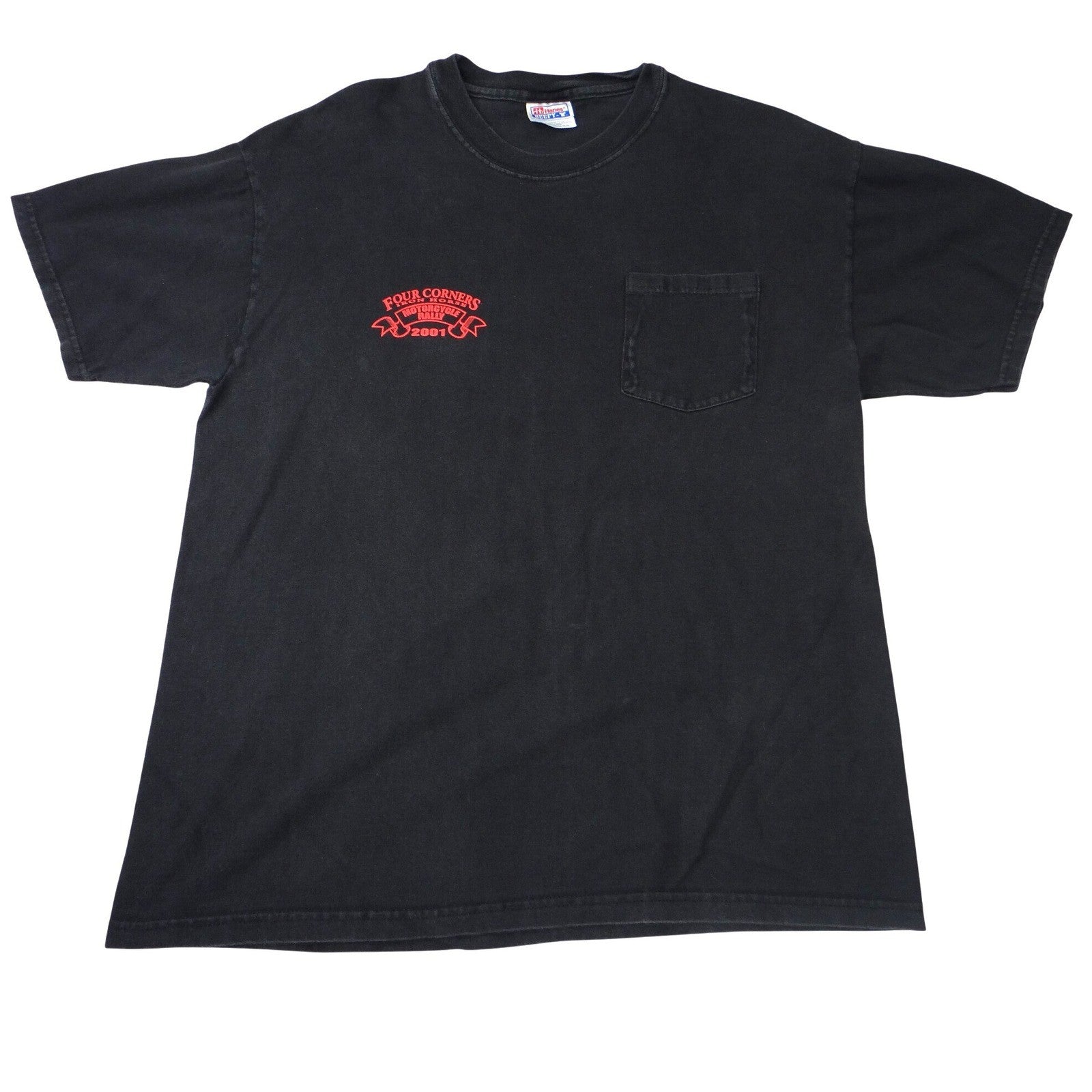 Vintage Hanes Beefy-T 2001 Four Corners Motorcycle Rally Pocket T-Shirt Mens Lrg