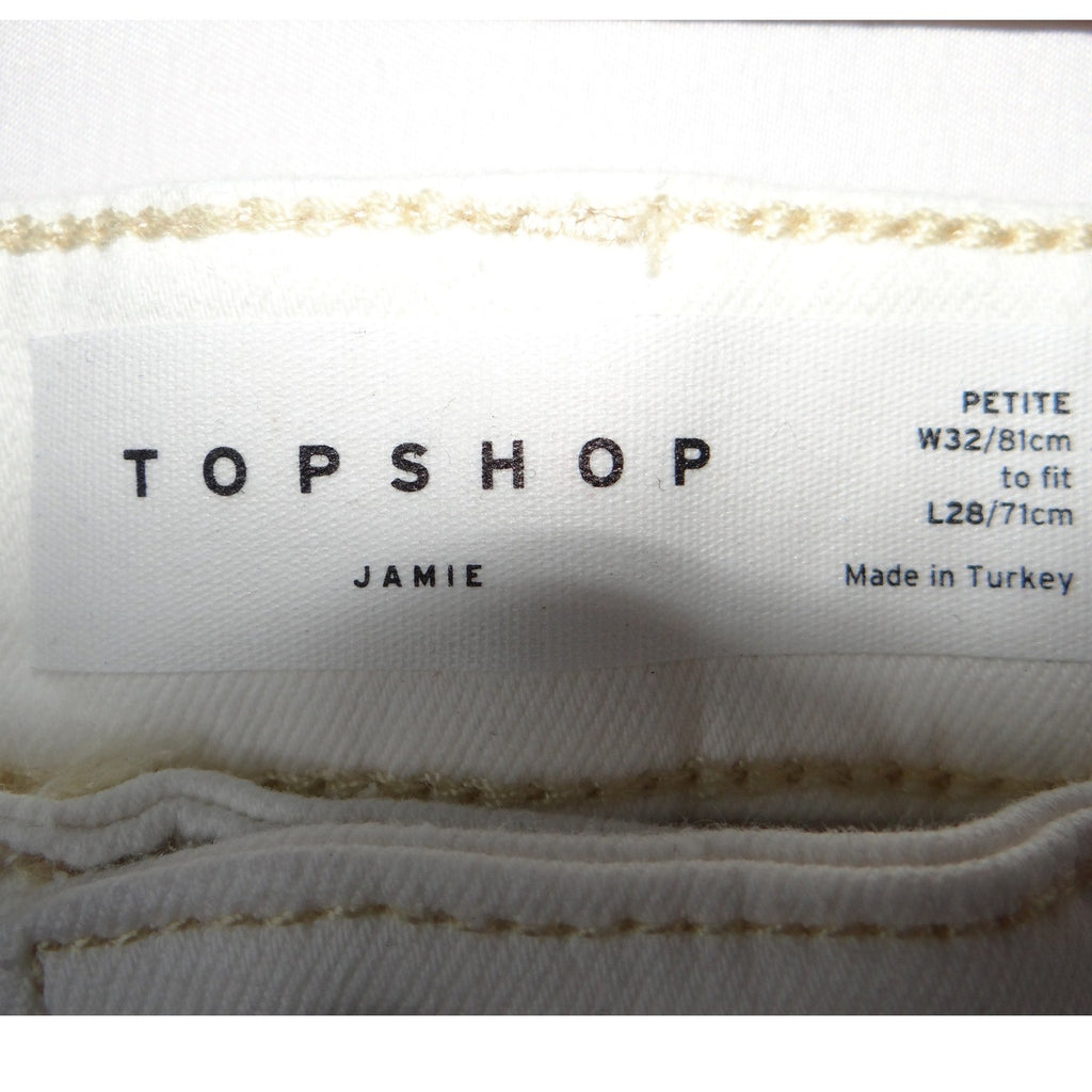 NWT-TOPSHOP Jamie High Waisted Skinny Petite Jeans White Size 10 W32 L28