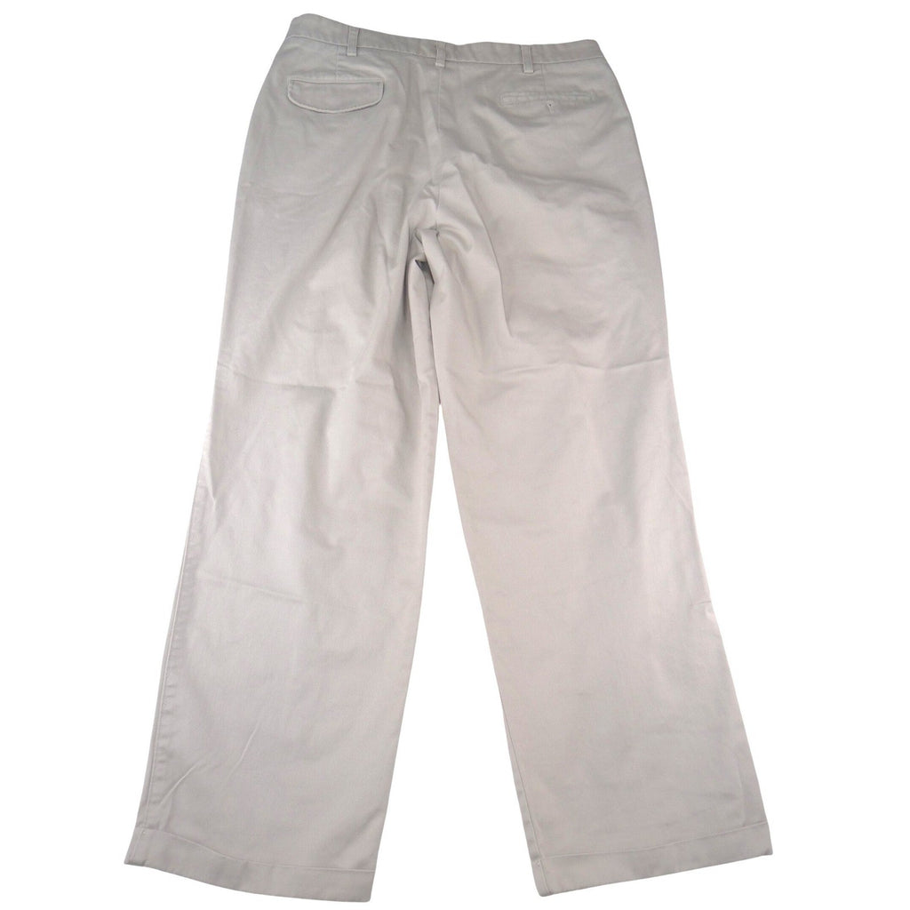 Mens Pleated Chino Trousers Khaki Tan Straight Leg Cotton Pants 35x30.5