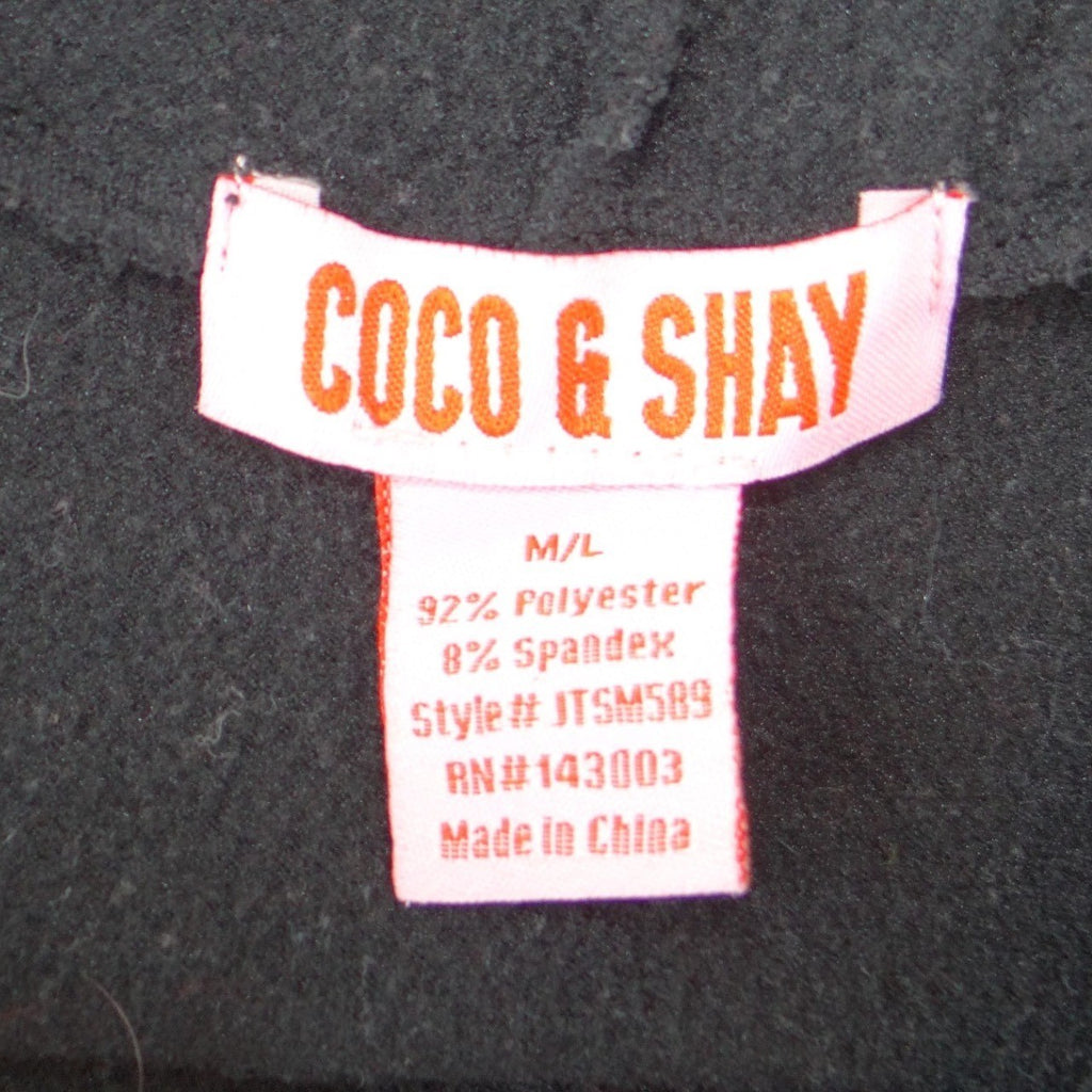 Coco & Shay Womens Black Full Zip Hoodie Ribbed Side Panels JTSM589 Size M/L