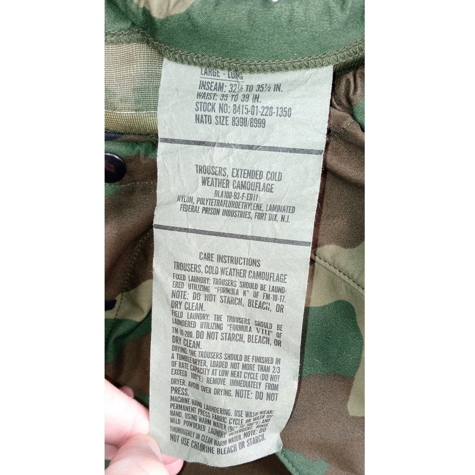 Mens Extended Cold Weather Camouflage Trousers Military Surplus Large