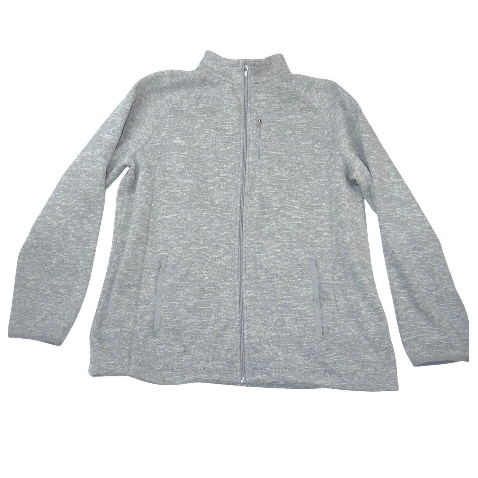 George Mens XL Gray Space Dye Full Zip Fleece Lined Jacket Mock Neck Outerwear