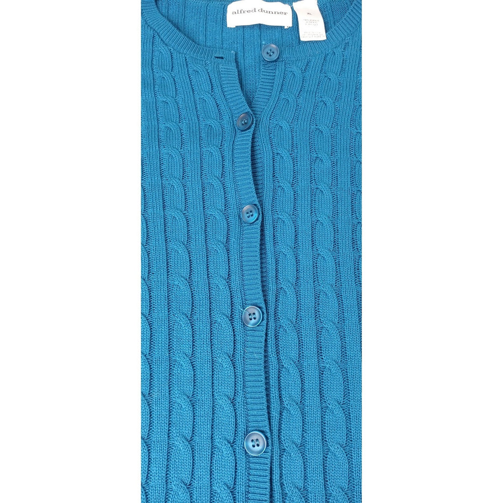 Alfred Dunner Teal Blue Cable Knit Cardigan Sweater Women's XL Button Front