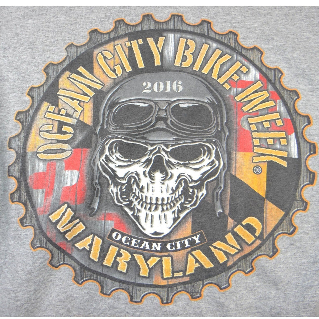 Bike Week 2016 Chase Authentics Mens Ocean City  Long Sleeve Gray Skull Shirt M
