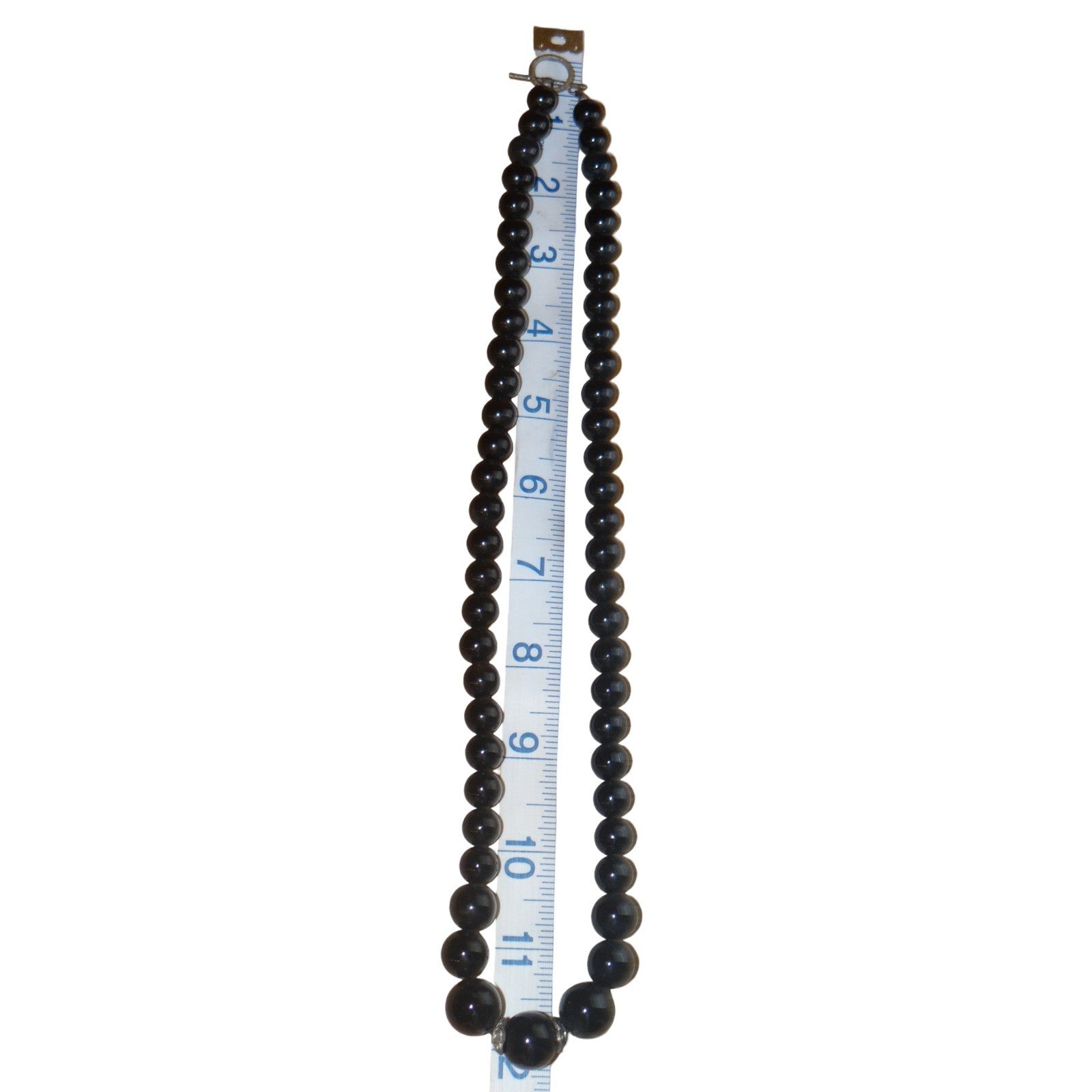 Vintage Elegant Black Beaded Statement Necklace Toggle Clasp Estate Jewelry