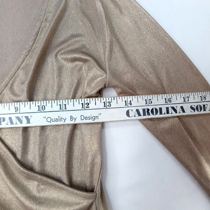 Forever 21 Metallic Wrap Long Sleeve Top Gold Shimmer Glam Party
