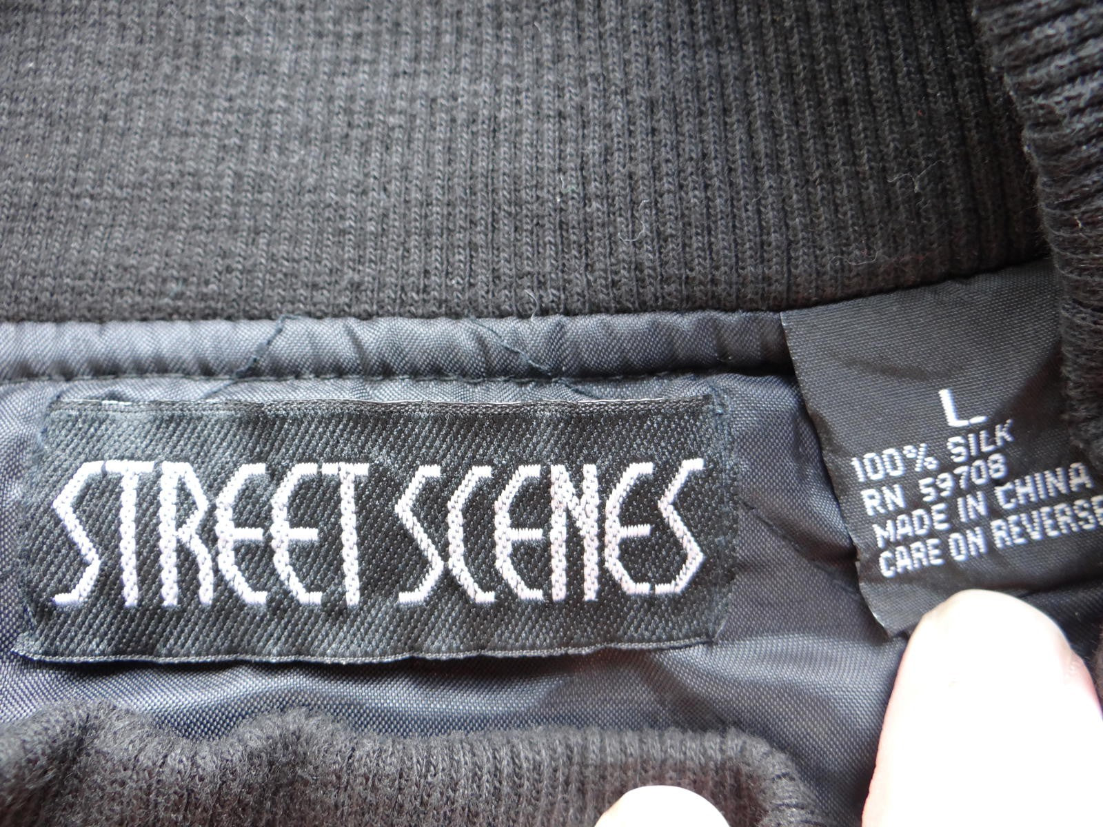 90's vintage Street Scenes Men's Quilted Silk Colorblock Jacket Large