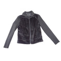 NWT-Jaclyn Smith Womens Black Faux Fur Ribbed Knit Full Zip Mock Neck Jacket S