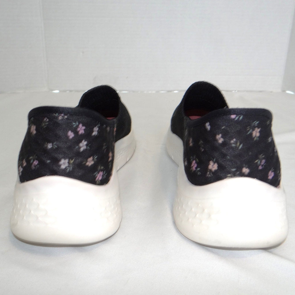 Skechers Womens Go Walk Slip-ins Black Floral Walking Shoes Size 8