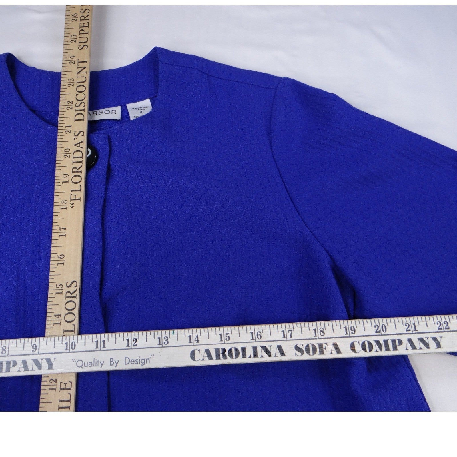 Vintage Beautiful Sag Harbor Blue Textured Open Front Short Sleeve Jacket Sz 12
