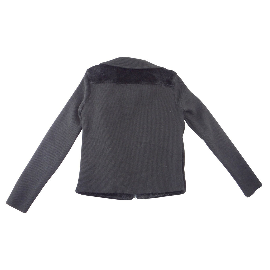 NWT-Jaclyn Smith Womens Black Faux Fur Ribbed Knit Full Zip Mock Neck Jacket S