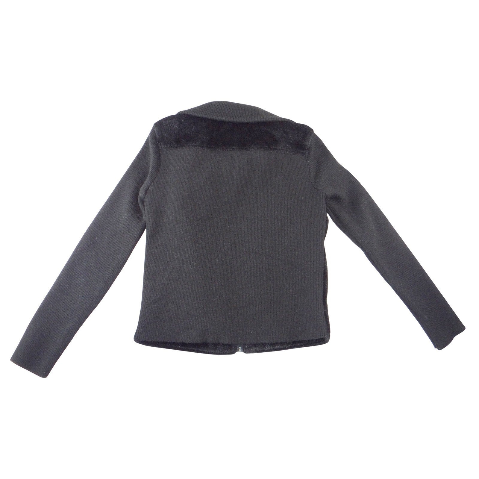 NWT-Jaclyn Smith Womens Black Faux Fur Ribbed Knit Full Zip Mock Neck Jacket S