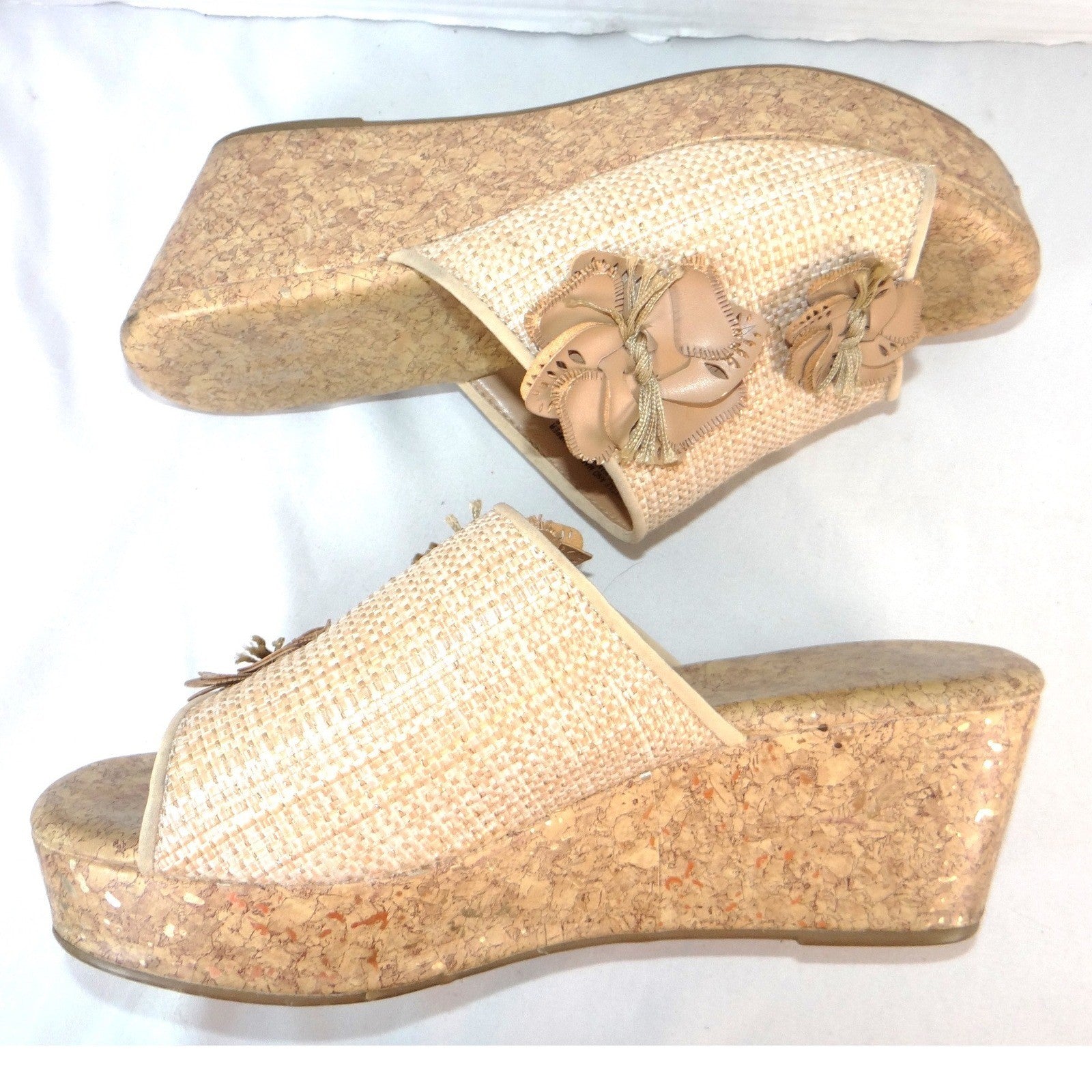 Jaclyn Smith Adina Natural Wedge Sandals Floral Cork Platform Beige Womens 10M